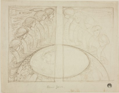 Serpent Women Around Globe, n.d., Sir Edward Burne-Jones, English, 1833-1898, England, Brown crayon