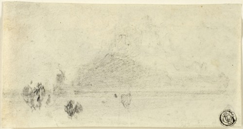 Sketch of Mont Saint Michel (recto), Buildings Beside Water (verso), c. 1818, John Sell Cotman,