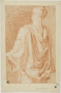 Draped Woman, Seen From Back, n.d., Attributed to François Boucher, French, 1703-1770, France, Red