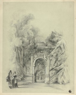 Couple in 17th Century Dress Standing Before Entrance to Park, 1864, Charles de Anson, British,