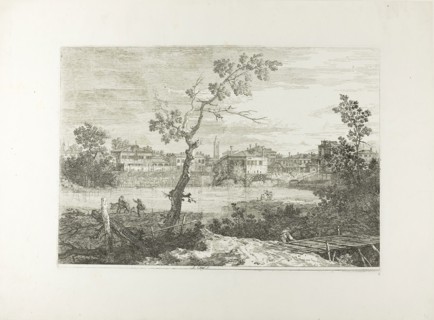 View of a Town on a River Bank, from Vedute, 1735/44, Canaletto, Italian, 1697-1768, Italy, Etching