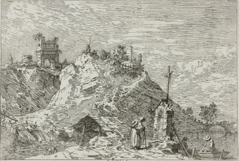 Landscape with the Pilgrim at Prayer, from Vedute, 1735/44, Canaletto, Italian, 1697-1768, Italy,