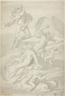 Polyphemus Throwing Boulder at Acis, with Galatea (recto), and Pholyphemus Lifting Boulder (verso),