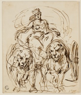 Cybele on Chariot Drawn by Lions, 1738, John Vanderbank, English, 1686-1739, England, Pen and brown