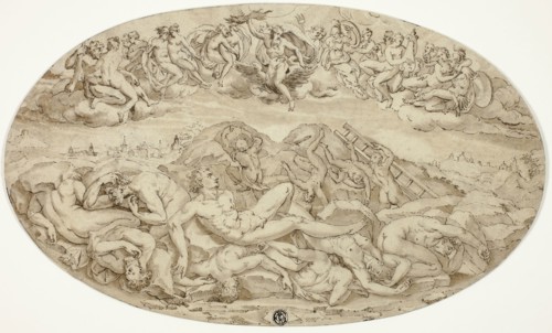 Fall of the Giants, 1550s, After Guglielmo della Porta, Italian, 1500/10-1577, Italy, Pen and brown