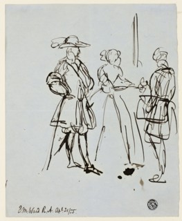 Three Figures, April 21, 1855, Edward Matthew Ward, English, 1816-1879, England, Pen and brown ink