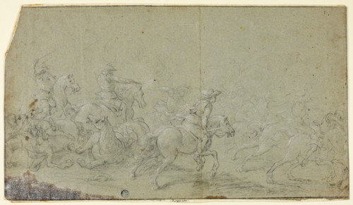 Cavalry Fight, n.d., Follower of Jacques Courtois, French, 1621-1675, France, Black chalk,