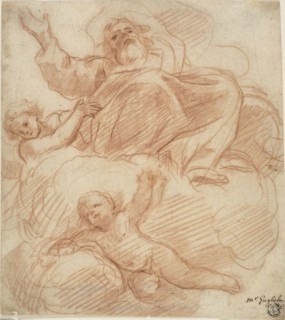 Study for God the Father, c. 1660, Guillaume Courtois, French, 1628-1679, France, Red chalk on