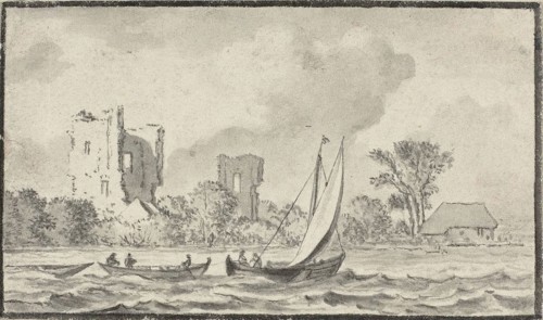 Three Boats on a River with Ruins Along the Shore, n.d., Attributed to Allart van Everdingen,