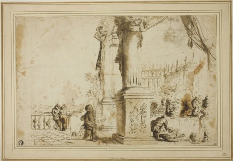 Banquet Scene on Terrace, n.d., Unknown Artist, Italian, 17th century, Italy, Pen and brown ink,