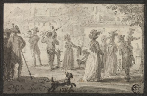 Figures Looking at Outdoor Spectacle, c. 1785, Paul Grégoire, French, fl. 1781-1823, France, Brush