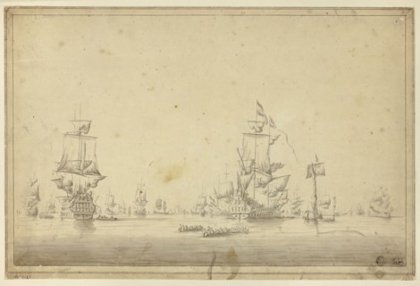 Fleet of Ships Anchored at Sea, n.d., Imitator of Willem van de Velde, II, Dutch, 1633-1707,