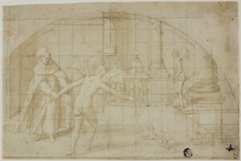 Design for a Lunette: Devils and Saint in a Monastery, 1604/12, Attributed to Bernardino Poccetti,