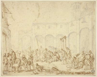 Wounded Soldiers in a Courtyard on Town Square, n.d., Cornelis de Wael, Flemish, 1592-1667,