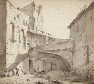 Overgrown Courtyard of Ruined Castle, n.d., Jan Asselijn, Dutch, c.1610-1652, Holland, Brush and