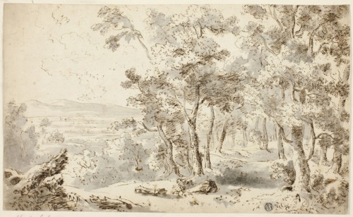 Forest, Valley and Distant Hills, n.d., Karl Schutz, Austrian, 1745-1800, Austria, Pen and brown