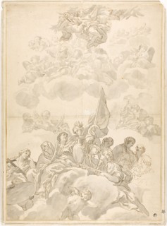 Glorification of Saint, n.d., Probably after Ciro Ferri, Italian, 1634-1689, Italy, Pen and brown