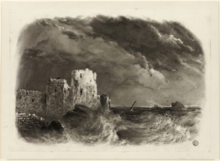 Ruined Castle by the Sea, n.d., John Rawson Walker, English, 1796-1873, England, Charcoal with