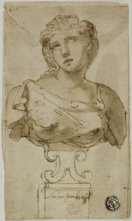 Bust of a Woman, 1555-1565, Attributed to Luca Cambiaso, Italian, 1527-1585, Italy, Pen and brown