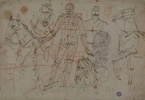 Sketches of Men, Horses, and Decorative Design, 1596/98, Attributed to Pietro Sorri, Italian,