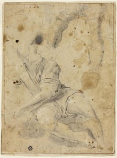 Seated Youth and Sketch of Legs, n.d., Attributed to the Circle of Domenichino (Italian,
