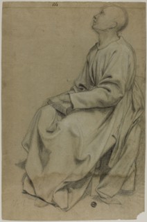 Seated Monk Holding Book, n.d., Probably Domenico Fiasella (Italian, 1589-1669), or possibly
