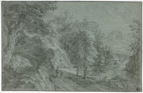 Italianate Landscape with Church on Cliff, n.d., Attributed to Gaspard Dughet, French, 1615-1675,
