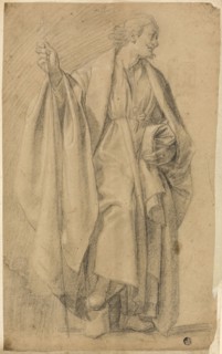 Standing Draped Male Figure, Holding Staff, n.d., Unknown Artist, French or Italian, possibly