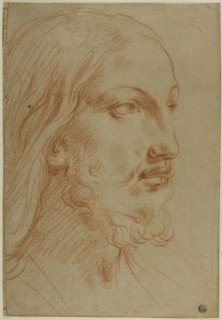 Head of Christ, c. 1652, Giovanni Andrea Sirani, Italian, 1610-1670, Italy, Red chalk on tan laid