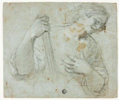 Standing Youth in Profile to Right, Holding Staff, n.d., Probably Domenico Fiasella (Italian,