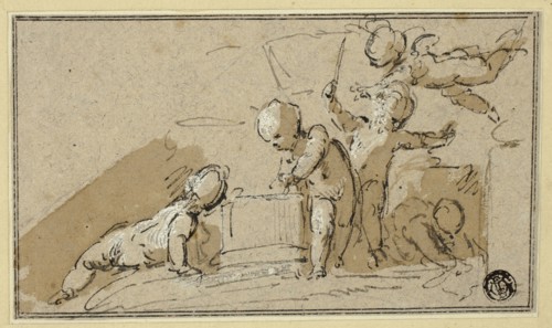 Five Putti at Play, n.d., Jacob de Wit, Dutch, 1695-1754, Holland, Pen and brown ink with brush and