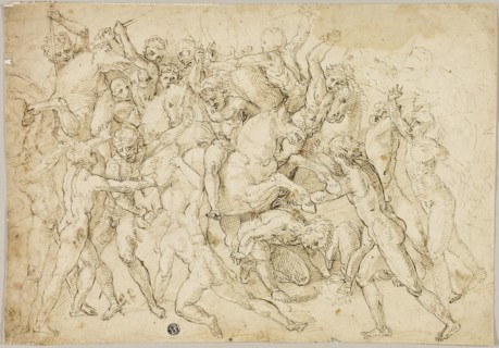 Battle between Cavalry and Foot Soldiers, late 16th century, After Girolamo Genga, Italian, c.