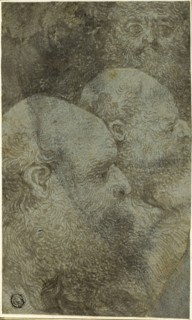 Three Bearded Male Heads, Two in Profile to the Right, n.d., Circle of Bernardino Lanino, Italian,