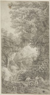 Forest Scene with Waterfall and Two Figures, n.d., Attributed to Johann Samuel Bach, German,