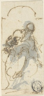 Saint in a Niche, n.d., Possibly Francesco Maffei, Italian, c.1605-1660, Italy, Pen and brown ink,