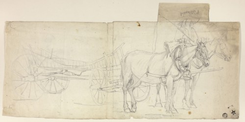 Two Horse Team with Driver, Pulling Carriage (recto), Sketches of Women Bending Over (verso), n.d.,
