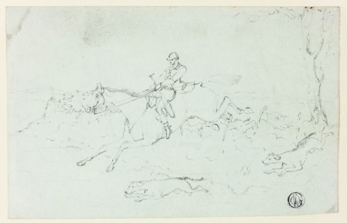 Fox Hunt, n.d., Attributed to Henry Alken, English, 1785-1851, England, Graphite on pale blue wove