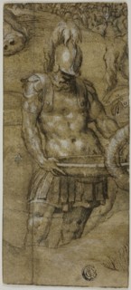 Roman Soldier, c. 1545, Paolo Farinati, Italian, 1524-1606, Italy, Pen and brown ink with brush and