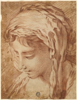 Head of a Woman, n.d., Attributed to François Boucher, French, 1703-1770, France, Red chalk, over