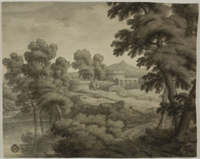 Italianate Landscape with Castle, Trees and Water in Foreground, n.d., School of Nicolas Poussin,