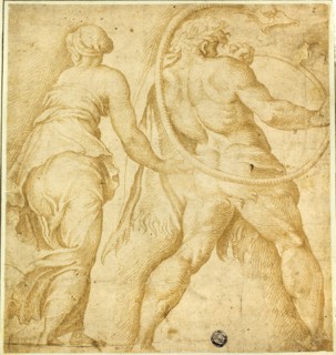 Woman Turning Left, Male Nude Blowing Trumpet, n.d., After Polidoro Caldara, called Polidoro da