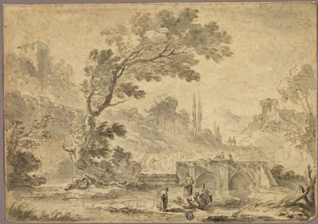 Washerwomen by Stream in Italianate Landscape, n.d., Possibly Andrea Locatelli, Italian, 1695-1741,