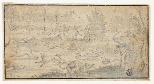 Hunting Scene, n.d., Attributed to Jacob Züberlein, German, 1556-1607, Germany, Pen and black ink,
