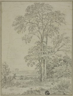 Landscape with Tree, Man, and Cows, August 7, 1765, Attributed to Sir George Howland Beaumont,