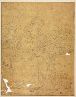 Holy Family with Two Angels, 1609/10, Francesco Albani, after, Italian, 1578-1660, Italy, Graphite