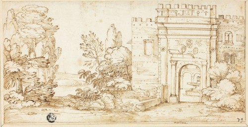 View of La Magliana, c. 1670, Giovanni Francesco Grimaldi, Italian, 1606-1680, Italy, Pen and brown