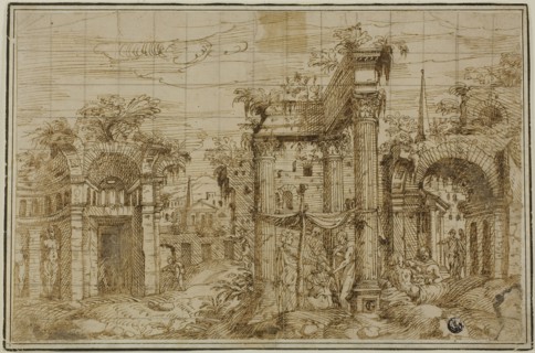 Ruins of Roman Forum, with Figures, c. 1550, Giovanni Battista Pittoni the Elder, called Battista