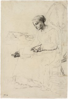 The Wool Carder (recto), Fragmentary Sketch of Man Standing by Fence (verso), 1857/58, Jean
