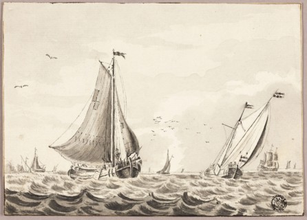 Sailboats on Sea, n.d., Unknown artist, Dutch, 16th century, Netherlands, Brush and black ink, with