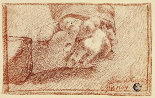 Folded Hands, n.d., Unknown artist, possibly French, 18th century, France, Red chalk on cream laid
